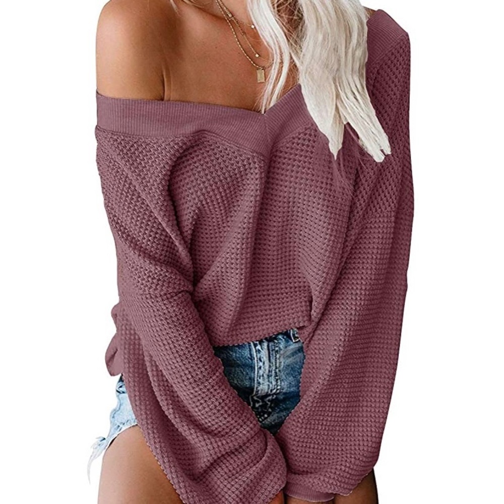 Women's Oversized Mauve Waffle Knit Top